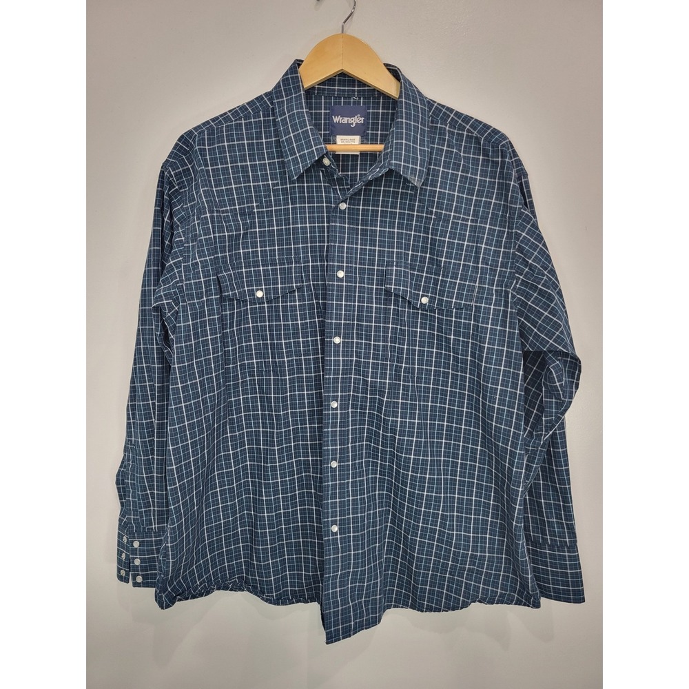 Wrangler Mens Long Sleeve Plaid Western Pearl Snap Button Up Shirt XXL
